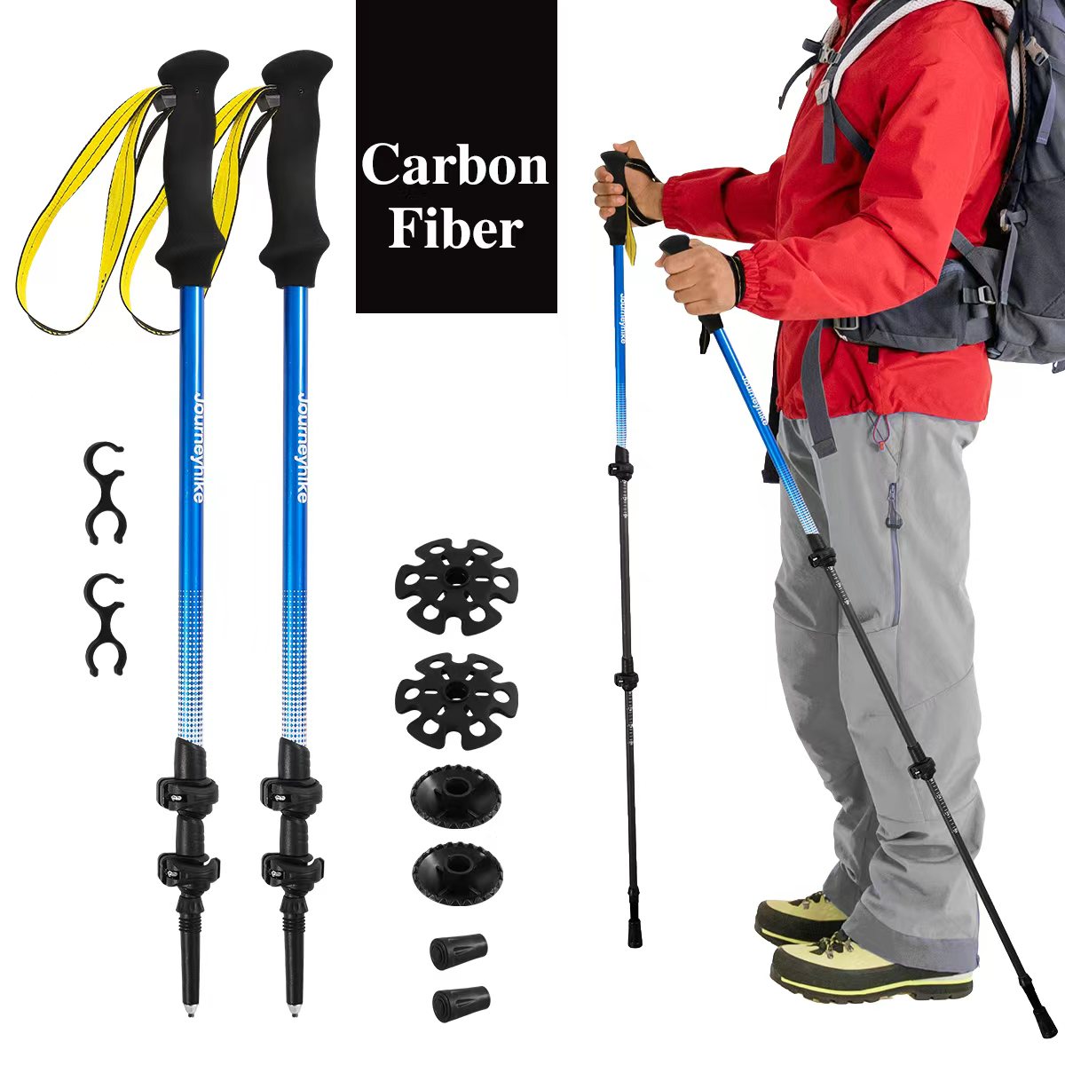 Trekking Pole Carbon - Gele 3K carbon fiber trekkingstok, driedelige